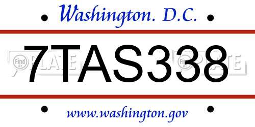 7TAS338 District Of Columbia License Plate