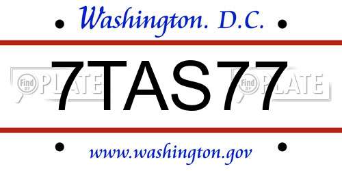 7TAS77 District Of Columbia License Plate