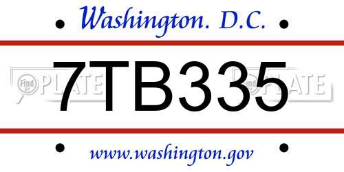 7TB335 District Of Columbia License Plate
