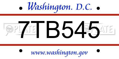 7TB545 District Of Columbia License Plate