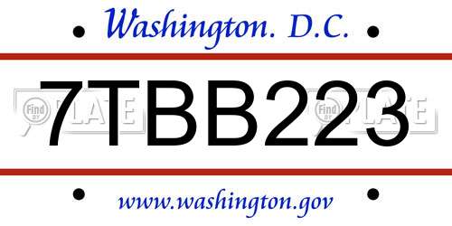7TBB223 District Of Columbia License Plate