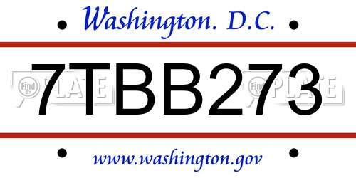 7TBB273 District Of Columbia License Plate