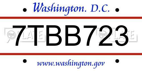 7TBB723 District Of Columbia License Plate