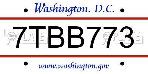 7TBB773 District Of Columbia License Plate