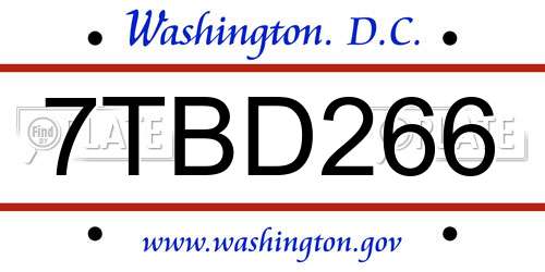 7TBD266 District Of Columbia License Plate