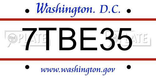 7TBE35 District Of Columbia License Plate