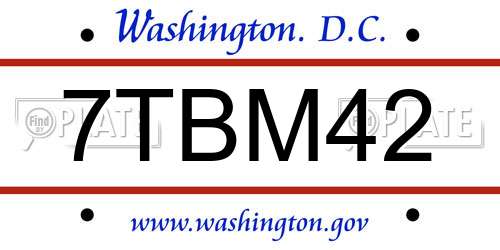 7TBM42 District Of Columbia License Plate