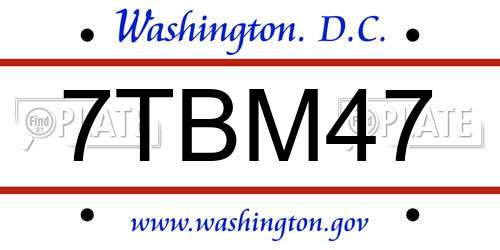 7TBM47 District Of Columbia License Plate