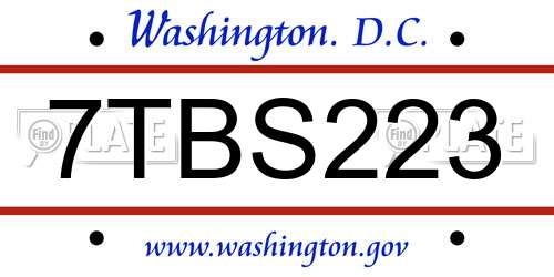 7TBS223 District Of Columbia License Plate