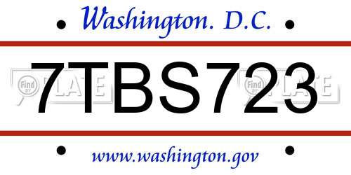 7TBS723 District Of Columbia License Plate