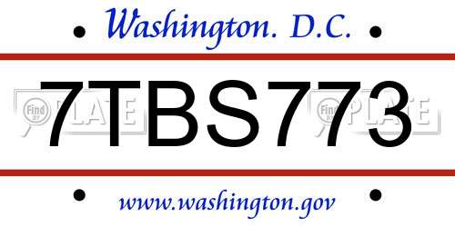 7TBS773 District Of Columbia License Plate