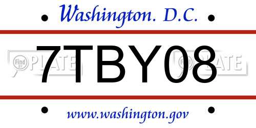 7TBY08 District Of Columbia License Plate
