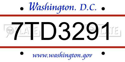 7TD3291 District Of Columbia License Plate