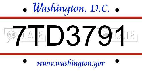 7TD3791 District Of Columbia License Plate