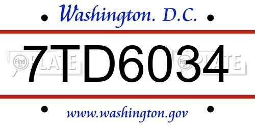 7TD6034 District Of Columbia License Plate