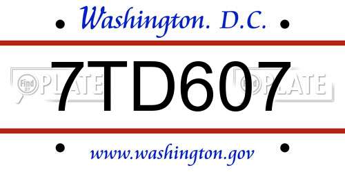 7TD607 District Of Columbia License Plate