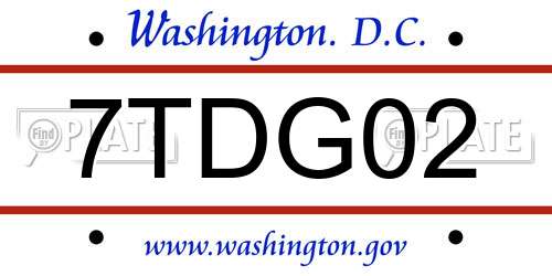 7TDG02 District Of Columbia License Plate