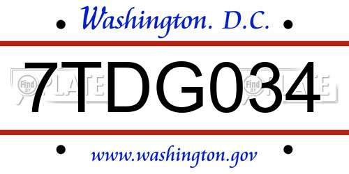 7TDG034 District Of Columbia License Plate