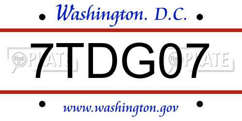 7TDG07 District Of Columbia License Plate