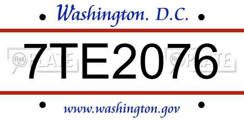 7TE2076 District Of Columbia License Plate