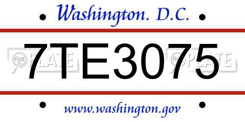 7TE3075 District Of Columbia License Plate