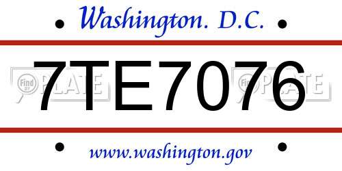 7TE7076 District Of Columbia License Plate