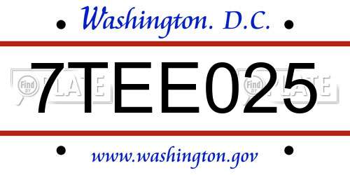 7TEE025 District Of Columbia License Plate