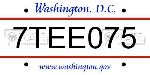 7TEE075 District Of Columbia License Plate