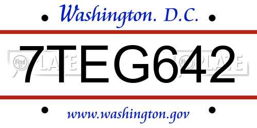 7TEG642 District Of Columbia License Plate