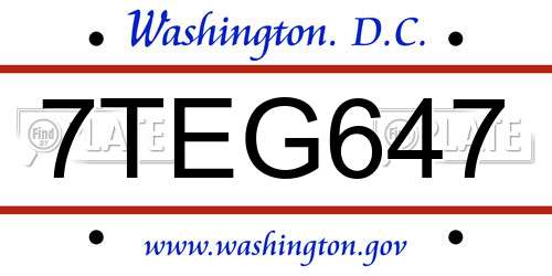 7TEG647 District Of Columbia License Plate
