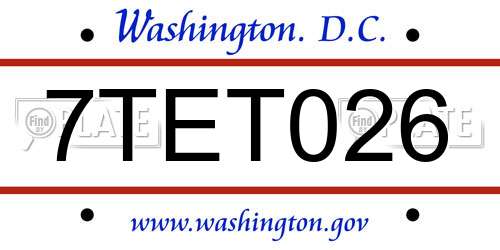 7TET026 District Of Columbia License Plate