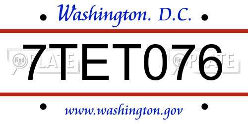 7TET076 District Of Columbia License Plate