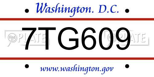 7TG609 District Of Columbia License Plate