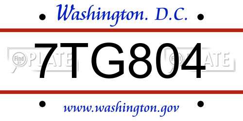 7TG804 District Of Columbia License Plate