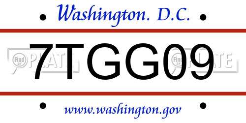 7TGG09 District Of Columbia License Plate