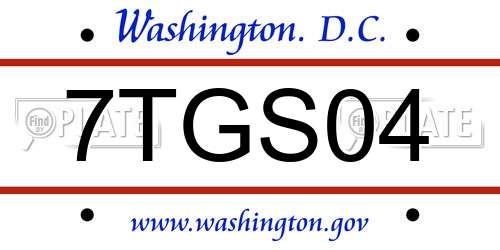 7TGS04 District Of Columbia License Plate