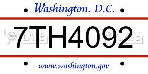 7TH4092 District Of Columbia License Plate