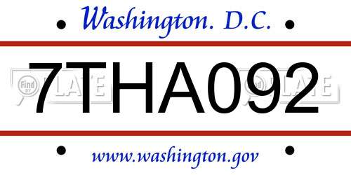 7THA092 District Of Columbia License Plate