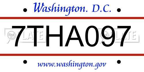 7THA097 District Of Columbia License Plate