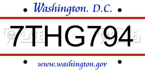 7THG794 District Of Columbia License Plate