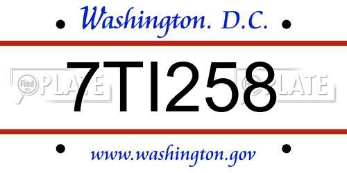 7TI258 District Of Columbia License Plate