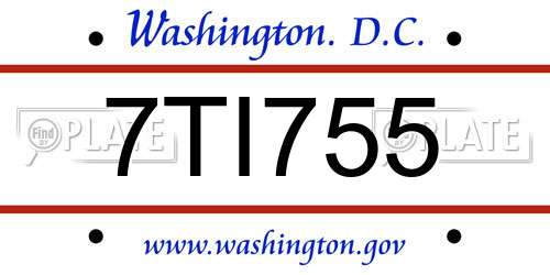 7TI755 District Of Columbia License Plate