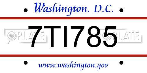 7TI785 District Of Columbia License Plate