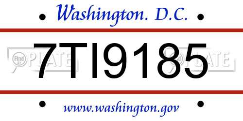 7TI9185 District Of Columbia License Plate
