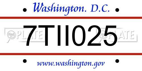 7TII025 District Of Columbia License Plate