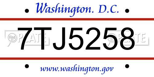 7TJ5258 District Of Columbia License Plate