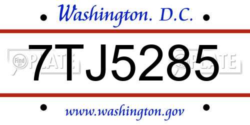7TJ5285 District Of Columbia License Plate