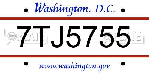 7TJ5755 District Of Columbia License Plate