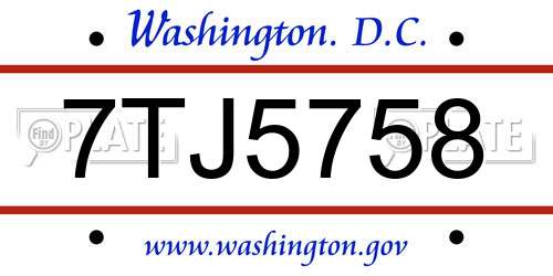 7TJ5758 District Of Columbia License Plate