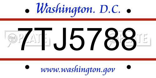 7TJ5788 District Of Columbia License Plate